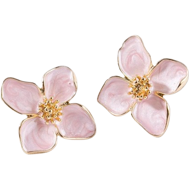 SHEIN 1 Pair Fashion High-End Elegant Versatile White, Pink, Burgundy, Purple, Green Enamel 4-Petal Flower Stud Earrings For Women, Simple & Sweet, Suitable