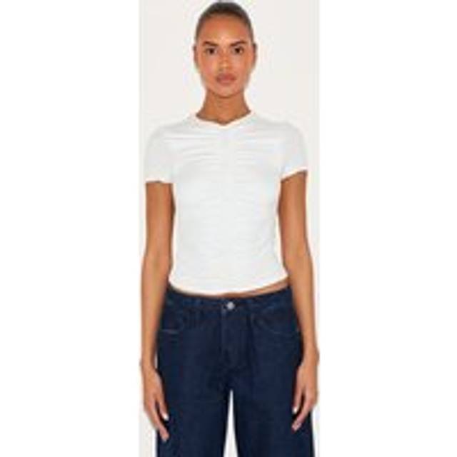 White Contour Jersey Ruched Fitted T-shirt, White - 14