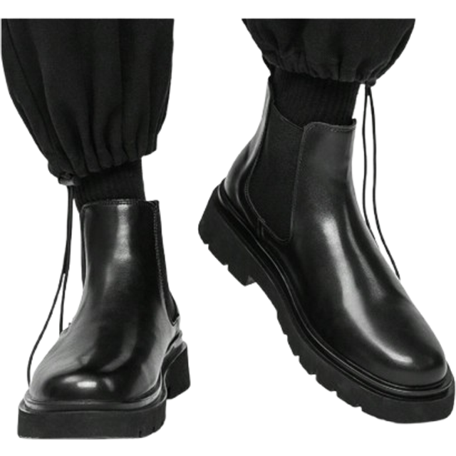 SHEIN Style With Hoodies,Men&#39;s Chelsea Leather Ankle Boots High Top Boots Black Versatile Breathable Cargo Boots Outdoor Non-Slip Motorcycle Boots
