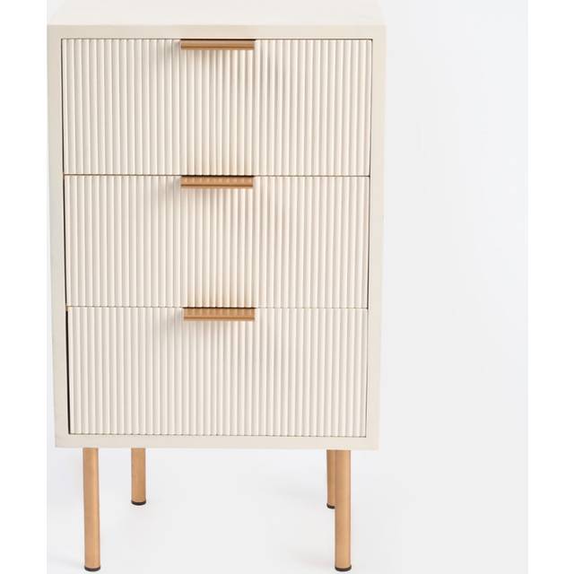 OHS Ribbed 3 Drawer Wood Bedside Table - Cream - Natural