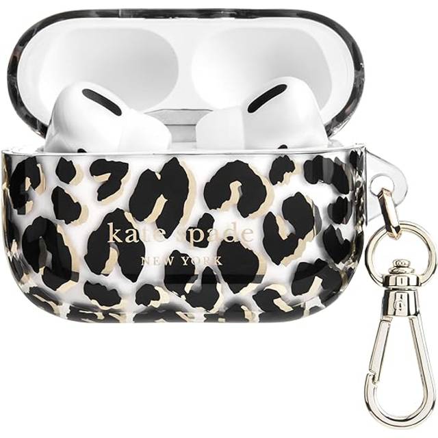 Kate Spade New York AirPods Pro skyddsfodral med nyckelring ring – stad leopard, kompatibel med AirPods Pro 2:a/1:a generationen