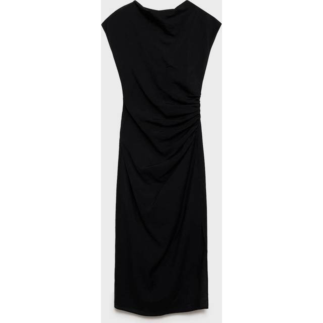 Draped straight dress black - Woman - 6 - MANGO - Black