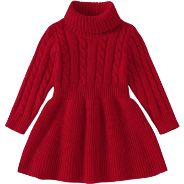 Baby Girl Turtleneck Cable Knit Flare Fåll Klänning, till jul - Röd (6-9M,9-12M,12-18M,18-24M,2-3Y,3-6M)