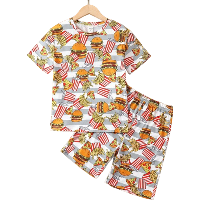 Tween Boy Hamburgare Pizza Tryck T-shirt & Shorts PJ Set - Multifärgad (8Y,9Y,10Y,11-12Y,13-14Y)