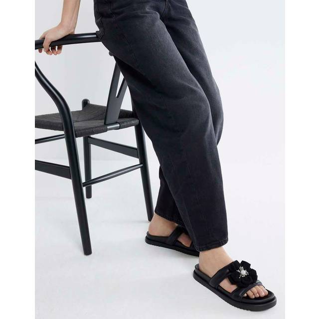River Island Womens Black Flower Embellished Flat Sandals - 2