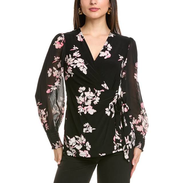 Anne Klein Smocked Sleeve Wrap Top