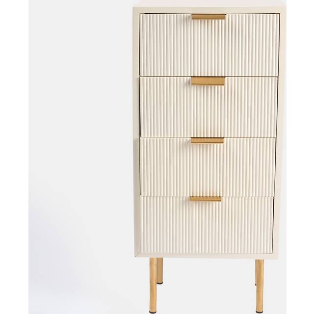 Ribbed Bedside Table Modern Bedroom 4 Draw Office Nightstand - Cream - One Size