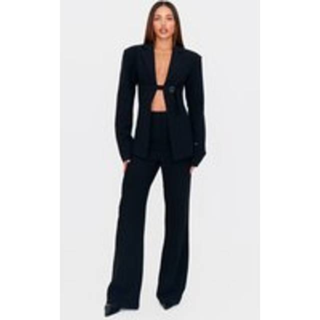 Tall Black High Waisted Tailored Trousers, Black - 12