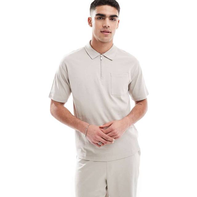New Look Men's Light Grey Regular Short Sleeve Polo Top - M