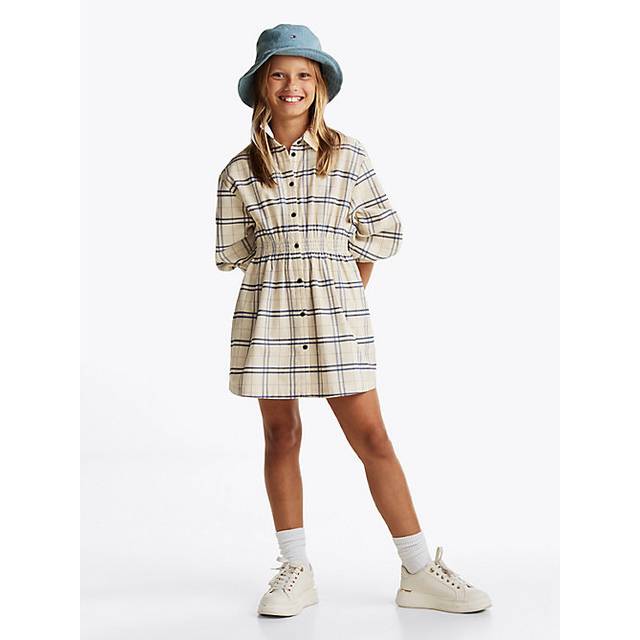 Tommy Hilfiger Girls Corduroy Check Long Sleeve Shirt Dress - Beige, Beige, Size 7 Years - 7 YEARS