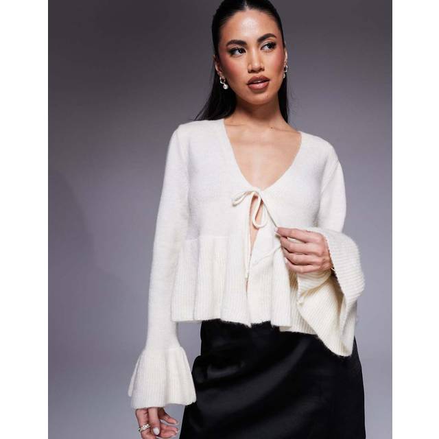 River Island Womens Cream Long Sleeve Tie Frill Cardigan - M