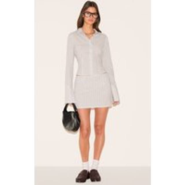 Cream Pinstripe A Line Mini Skirt, White - 4