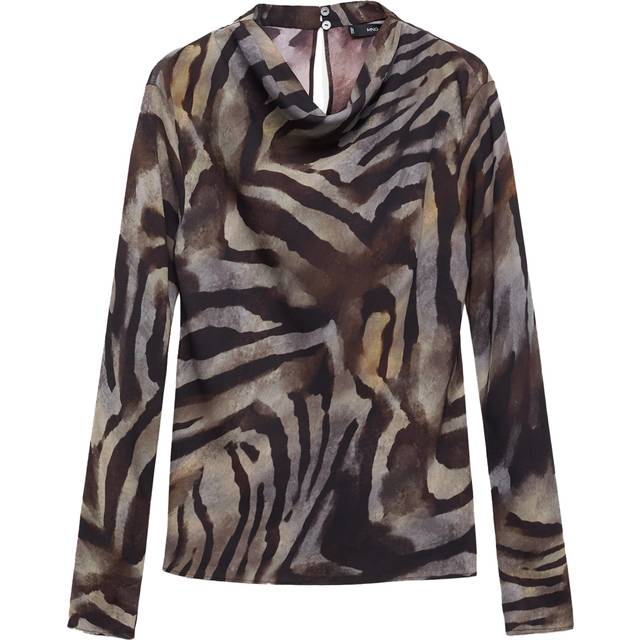 Zebra satin blouse brown - Woman - 8 - MANGO - Brown