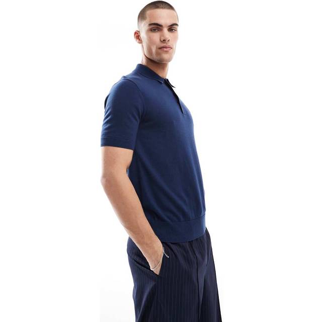 Fred Perry Mens Tennis Blue Cotton Knitted Polo Shirt - Large