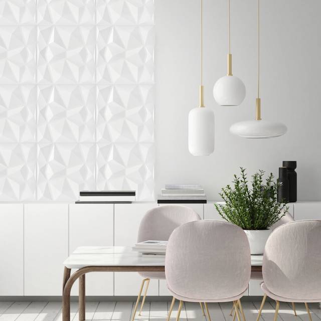 (Matte White, Set of 14) 3D Wall Panels (50x50cm) Decorative Diamond Design