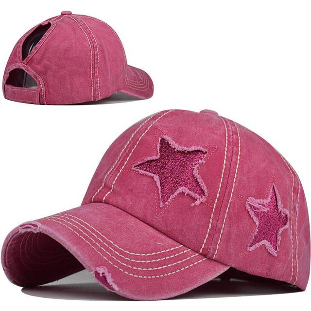 (Wine) Tongue Cap Duck Pure Cotton Washed Ponytail Holes Five Pointed Star Baseball Cap
