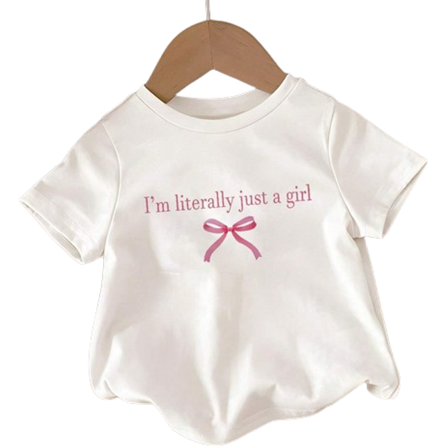 SHEIN Baby Girls&#39; Fashionable And Cute Bowknot Letter Print Casual Comfortable Top, All-Match Round Neck Short Sleeve T-Shirt For Daily Wear In Summer