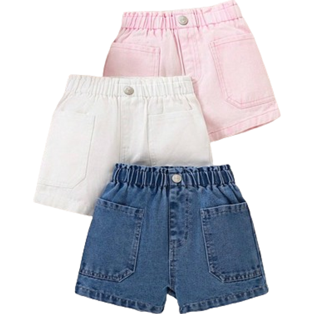 SHEIN 3pcs Baby Girl Loose Fit Multi-Colored Denim Shorts With Ruffle Trim