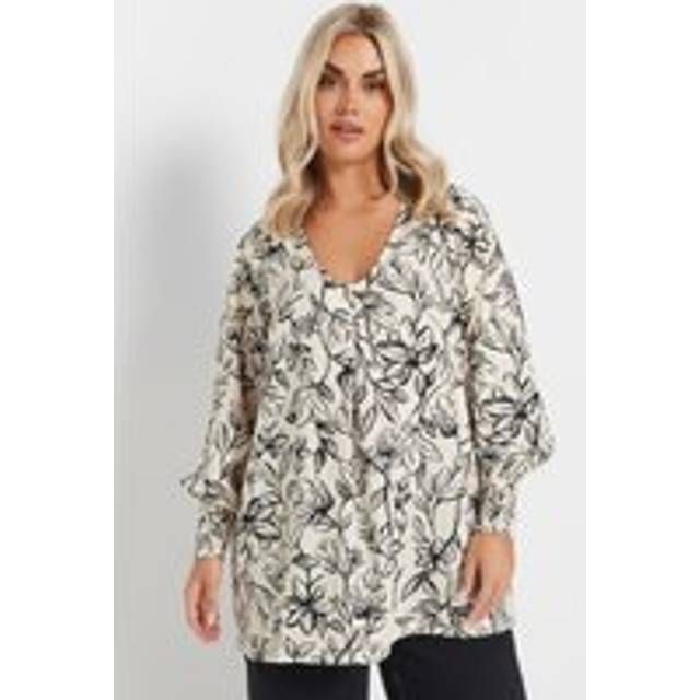 Yours Curve White Floral Print Vneck Blouse, Women's Curve & Plus Size, Yours - 16