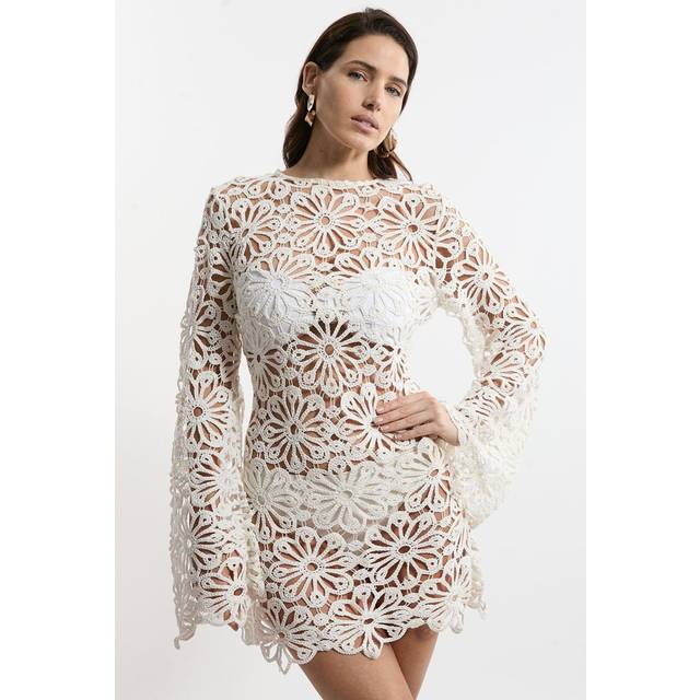 Beach Crochet Mini Dress - White
