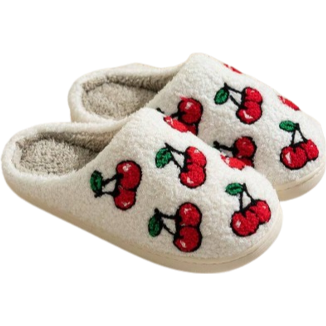 SHEIN Women Cute Cherry Non-Slip Indoor Slippers, Winter New Arrival