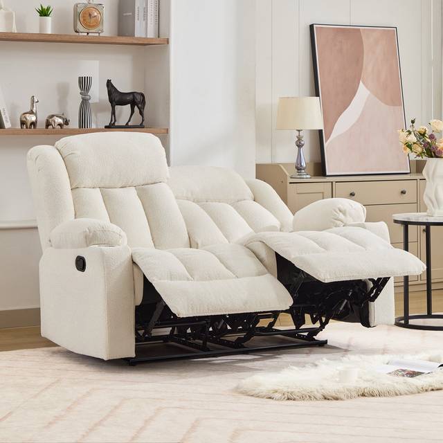 Artemis Home Lovell 2 Seat Recliner Sofa with Cup Holders - Cream, Cream