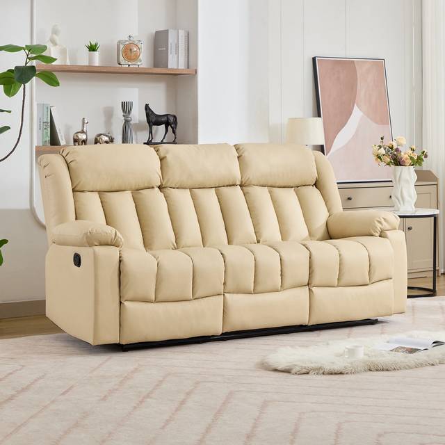Artemis Home Sheridan 3 Seat Recliner Sofa with Central Console - Cream, Cream