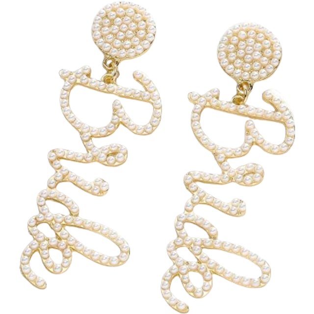 SHEIN 1/2pairs-Bridal Letter Earrings, &#34;Bride&#34; English Letter Lady Earrings,Bohemian &#39;BRIDE&#39; Letter Design Earrings,Exquisite &#39;bride&#39; Letter Detail Alloy &