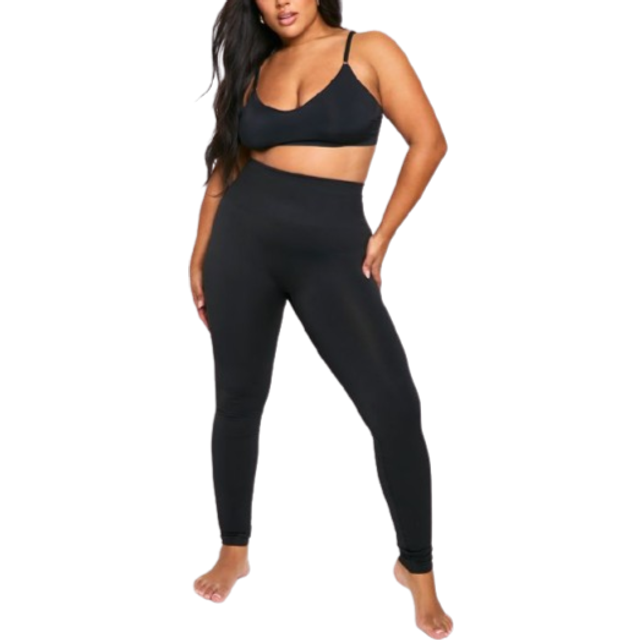 Womens Plus Tummy Control Seamless Rib Leggings - Black - L