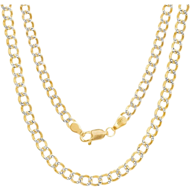 10k yellow gold 3.5mm diamond cut white pave curb cuban chain necklace 16"- 30"