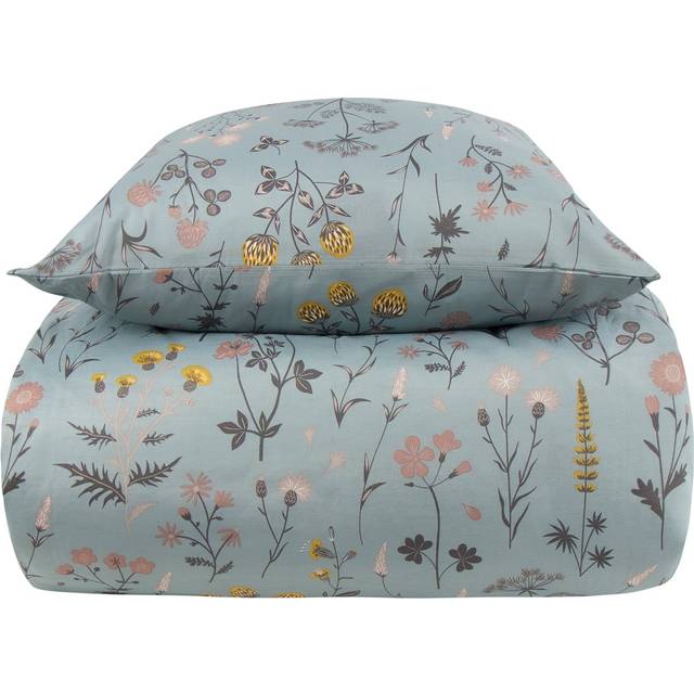 Sängkläder 140x200 cm - Grönt blommigt bäddset - Borg Living sängkläder i polycotton - Blå (140x200 cm)
