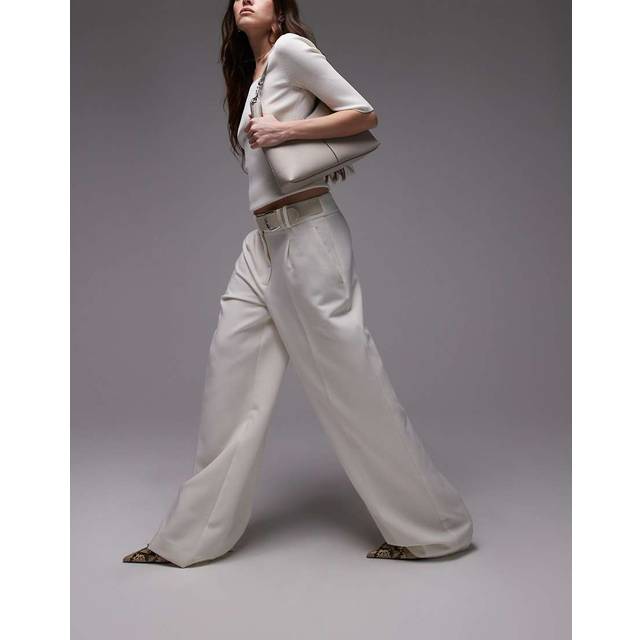 Mango Cinto Straight Leg Trousers, Light Beige