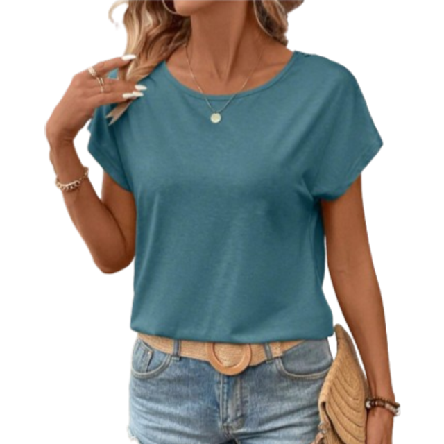 Breezaya Round Neck Lace Patchwork Summer Short Sleeve T-Shirt