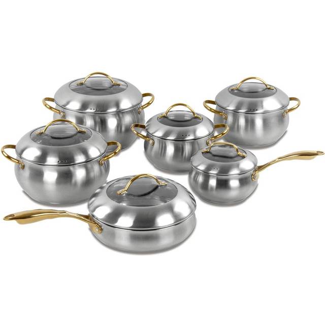 SQ Professional Lustro Apple 12 - Piece Stainless Steel (18/10) Cookware Set - Gold (12)