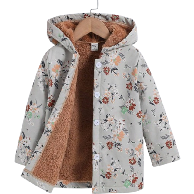 SHEIN Young Girl Floral Print Teddy Lined Hooded Coat,Holiday,Summer,Travel