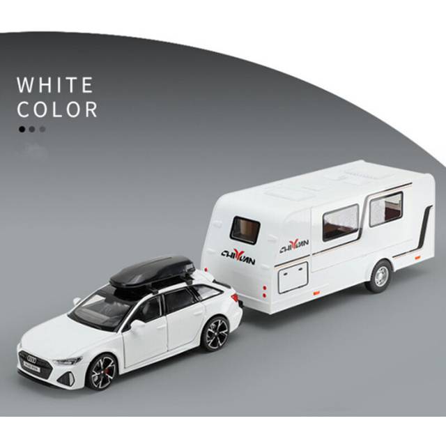 (White E) 1/32 Alloy Trailer RV Truck Car Model Diecast Metal Recreational Off-road
