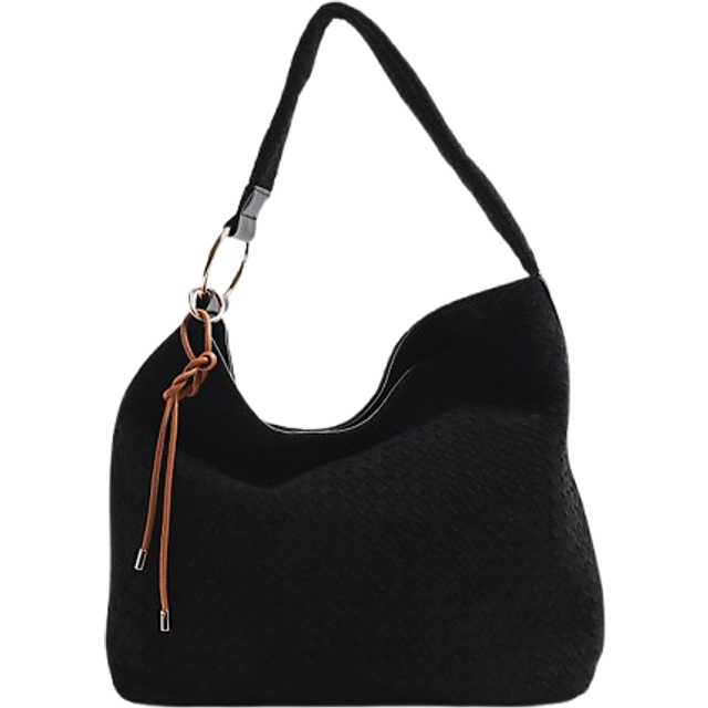 River Island Womens Black Faux Suede Woven Shoulder Bag - One Size