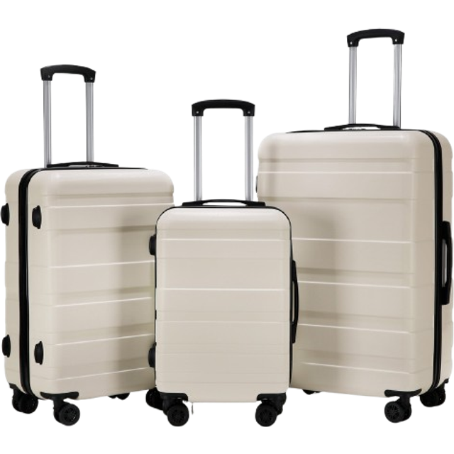 Hard Suitcase 4 Wheel Holiday 3 Piece Heart Luggage Set Shell Travel ABS Light - Pink - One Size