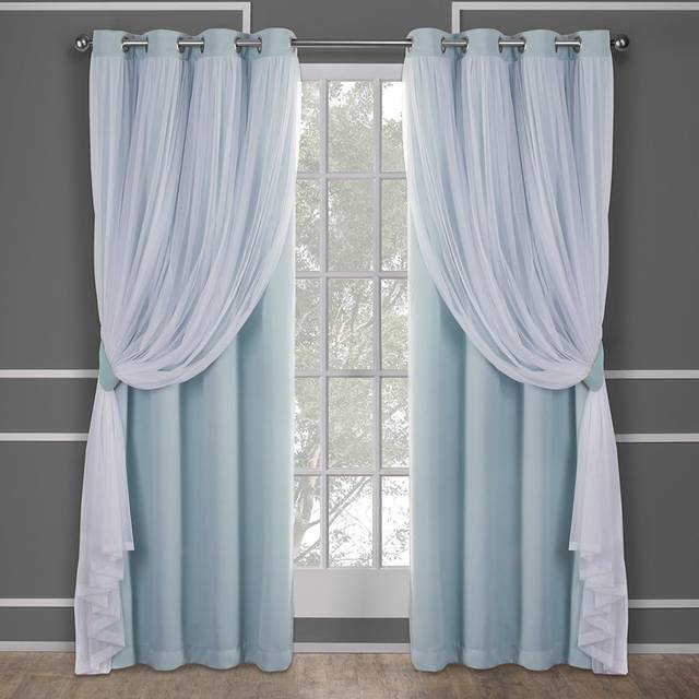 TOWN & COUNTRY LUXE Exclusive Home Catarina Layered Solid Room Darkening Blackout and Sheer Grommet Top Curtain Panel Pair  52x84  Aqua 2 Co