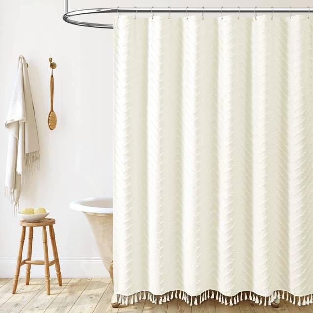 Dynamene 78 Inches Long Shower Curtain  Boho Tufted Chevron Striped Tall Cloth Shower Curtains for Bathroom Decor  Large Hotel Spa Luxury Shower Curta