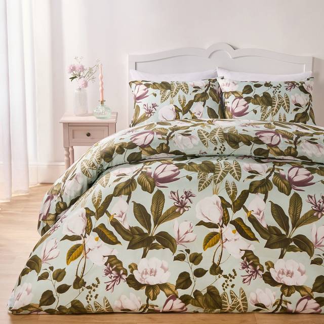 OHS Floral Botanics Duvet Cover Set, Duck Egg - King - Blue