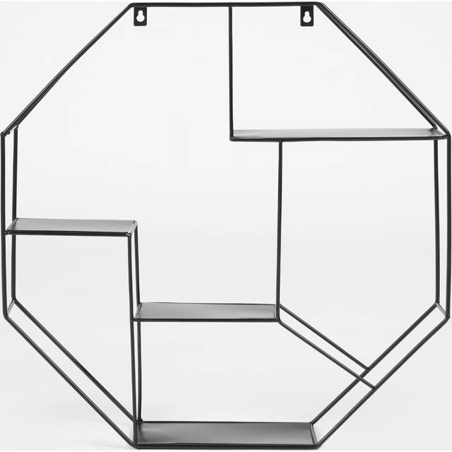 Hexagon Shaped Shelf Rack Metal Wall Floating Shelving - Black - One Size