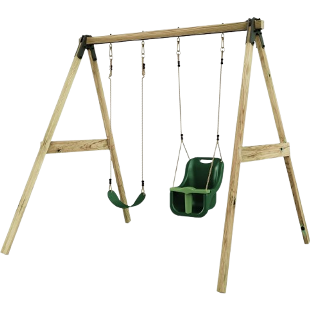 Glide Wooden Double Swing Set with Two Swing Seats - Tulip (Navy Blue Belt & Baby Swings) - Dark Blue - One Size