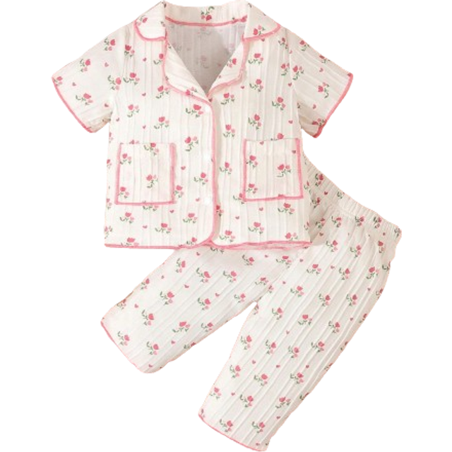 SHEIN Baby Girl Light Pink Simple Print Short Sleeve T-Shirt And Shorts Casual 2pcs Home Outfit