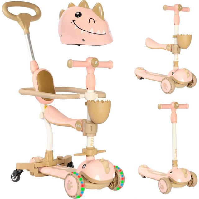 Twinly - DINLY 3-i-1 evolutionär skoter för barn, multifunktionell trehjuling, löpare för barn, skoter inkluderar 1–6 års hjälm + LED-funktion balanscykel – upp till 30 kg (Pink)