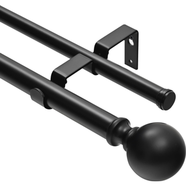 Utopia Alley DD154Z 48 to 86 in. Window Treatment Telescoping Double Curtain Rod Set with Classic Cap, Black