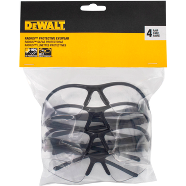 DEWALT DPG51 Radius Unisex Half Frame Protective Eyewear  Black Frame Clear Lens - 4 Pack