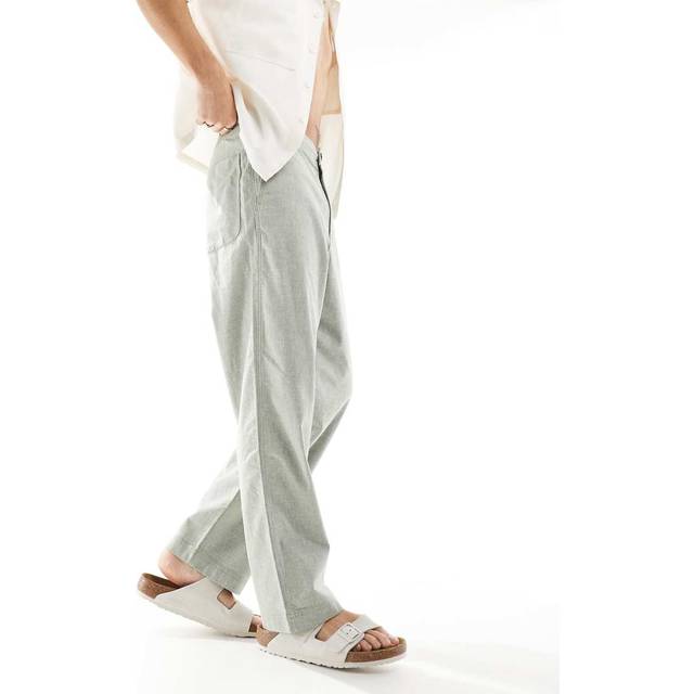 Linen-Blend Flex-Waist Baggy Pants