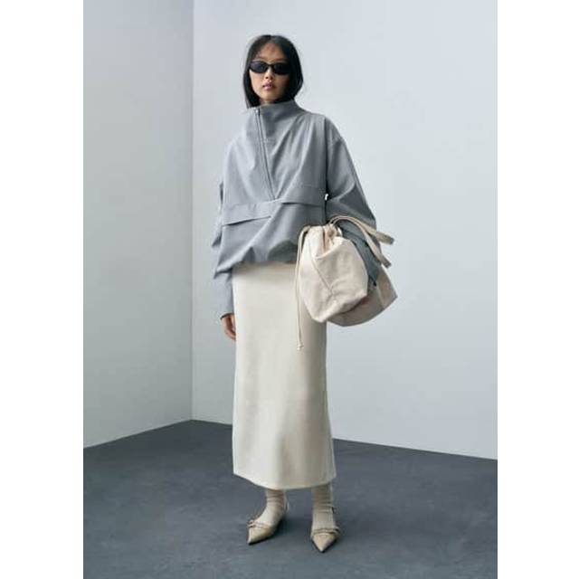 Wool-blend midi-skirt ecru - Woman - M - MANGO - Ecru