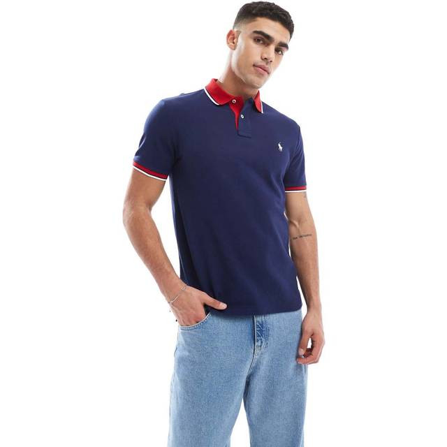 Polo Ralph Lauren Custom Slim Fit Cotton Mesh Tipped Polo Shirt - S - Blue